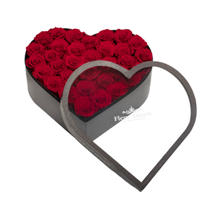 RED PRESERVED ROSES | LARGE HEART CLASSIC GREY BOX
