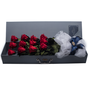 12 Long Stem Red Preserved Roses Luxury Bouquet