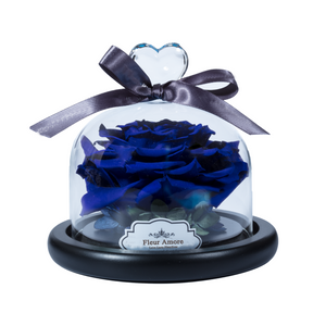 Royal Blue Preserved Rose | Glass Dome with Heart Handle