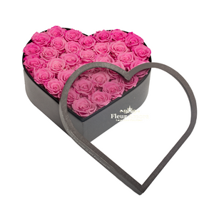 PINK PRESERVED ROSES | LARGE HEART CLASSIC GREY BOX