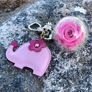 PINK PRESERVED ROSE | PINK ELEPHANT KEYCHAIN