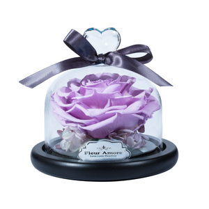 Purple Preserved Rose | Glass Dome with Heart Handle