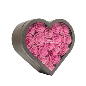 PINK PRESERVED ROSES | MEDIUM HEART CLASSIC GREY BOX