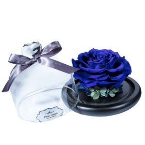 Royal Blue Preserved Rose | Glass Dome with Heart Handle