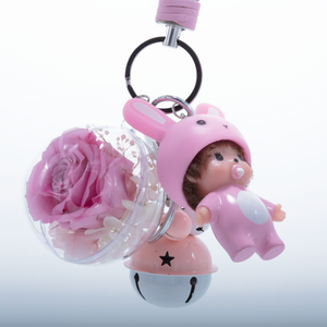 PINK PRESERVED ROSE | CARTOON CHARACTER KEYCHAIN