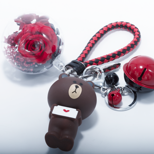 RED PRESERVED ROSE | BROWN ROSE BEAR KEYCHAIN