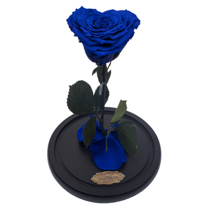 Royal Blue with Crystal Dust Heart Shape Preserved Rose | Beauty and The Beast Glass Dome