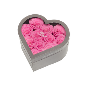 PINK PRESERVED ROSES | SMALL HEART CLASSIC GREY BOX