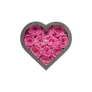PINK PRESERVED ROSES | SMALL HEART CLASSIC GREY BOX
