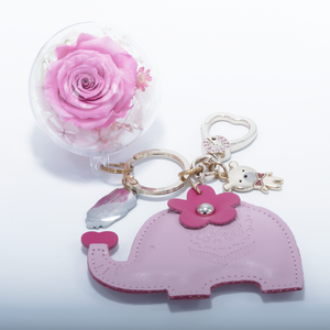 PINK PRESERVED ROSE | PINK ELEPHANT KEYCHAIN