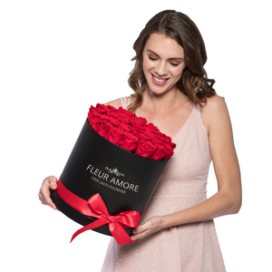 Red Preserved Roses | Small Round Black Huggy Rose Box