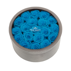 BLUE PRESERVED ROSES | MEDIUM ROUND CLASSIC GREY BOX