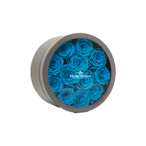 BLUE PRESERVED ROSES | SMALL ROUND CLASSIC GREY BOX