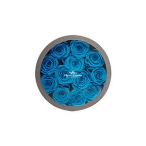 BLUE PRESERVED ROSES | SMALL ROUND CLASSIC GREY BOX
