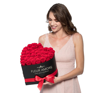 Red Preserved Roses | Heart White Huggy Rose Box