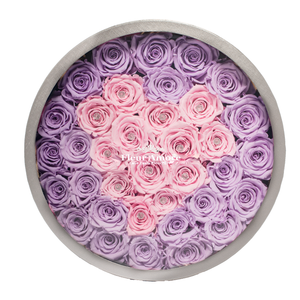 PINK HEART PRESERVED ROSES | LARGE ROUND CLASSIC GREY BOX