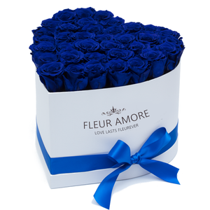 Royal Blue Preserved Roses | Heart White Huggy Rose Box