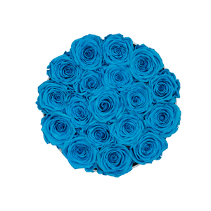 BLUE PRESERVED ROSES | SMALL ROUND WHITE HUGGY ROSE BOX