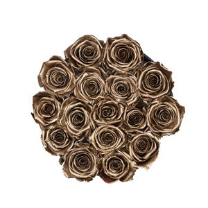 GOLD PRESERVED ROSES | SMALL ROUND BLACK HUGGY ROSE BOX