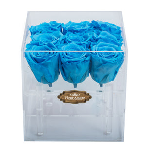 BLUE PRESERVED ROSES | SMALL ACRYLIC ROSE BOX