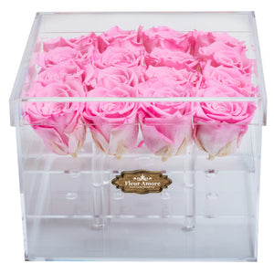 PINK COLOR PRESERVED ROSES | MEDIUM ACRYLIC ROSE BOX