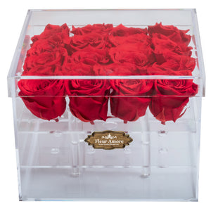 RED COLOR PRESERVED ROSES | MEDIUM ACRYLIC ROSE BOX