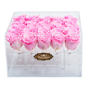 PINK COLOR PRESERVED ROSES | LARGE ACRYLIC ROSE BOX