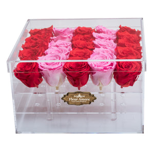 RED AND PINK PRESERVED ROSES | LARGE ACRYLIC ROSE BOX