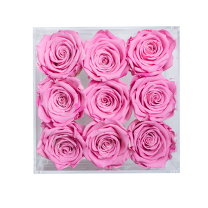 PINK COLOR PRESERVED ROSES | SMALL ACRYLIC ROSE BOX