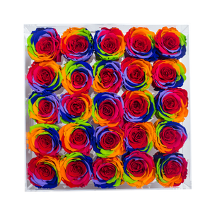 RAINBOW COLOR PRESERVED ROSES | LARGE ACRYLIC ROSE BOX