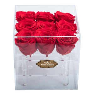 RED COLOR PRESERVED ROSES | SMALL ACRYLIC ROSE BOX