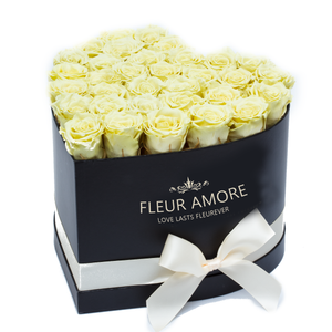 Light Yellow Preserved Roses | Heart Black Huggy Rose Box
