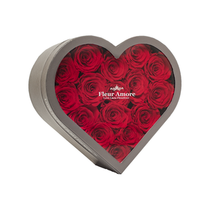 RED PRESERVED ROSES | MEDIUM HEART CLASSIC GREY BOX