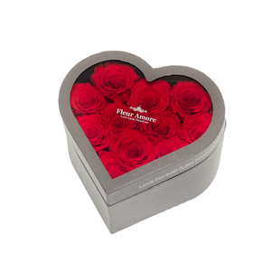RED PRESERVED ROSES | SMALL HEART CLASSIC GREY BOX