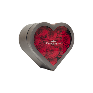 RED PRESERVED ROSES | SMALL HEART CLASSIC GREY BOX