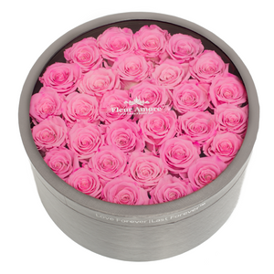 RED PRESERVED ROSES | LARGE ROUND CLASSIC GREY BOX