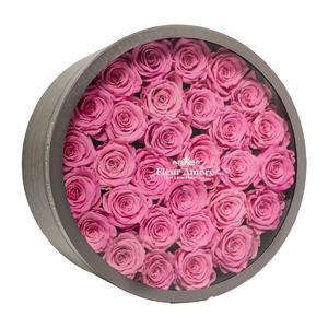 RED PRESERVED ROSES | LARGE ROUND CLASSIC GREY BOX