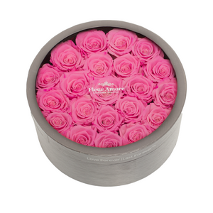 PINK PRESERVED ROSES | MEDIUM ROUND CLASSIC GREY BOX