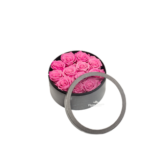 PINK PRESERVED ROSES | SMALL ROUND CLASSIC GREY BOX
