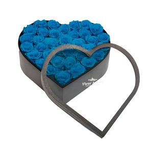 BLUE PRESERVED ROSES | LARGE HEART CLASSIC GREY BOX