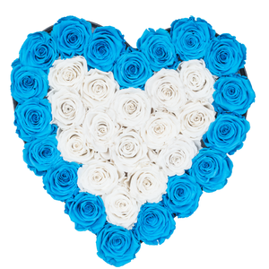 Blue and White Preserved Roses | Heart Black Luxury Rose Box