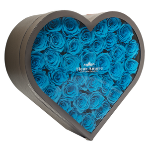 BLUE PRESERVED ROSES | LARGE HEART CLASSIC GREY BOX
