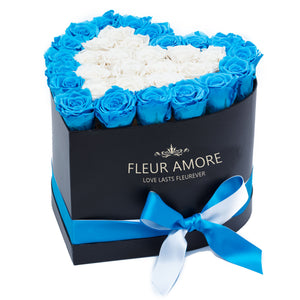 Blue and White Preserved Roses | Heart Black Luxury Rose Box