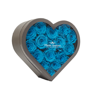 BLUE PRESERVED ROSES | MEDIUM HEART CLASSIC GREY BOX