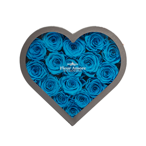 BLUE PRESERVED ROSES | MEDIUM HEART CLASSIC GREY BOX