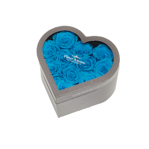 BLUE PRESERVED ROSES | SMALL HEART CLASSIC GREY BOX