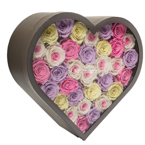 CANDY MIX PRESERVED ROSES | LARGE HEART CLASSIC GREY BOX