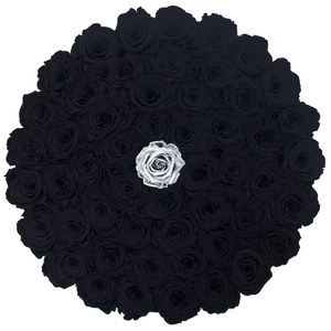 Black & Silver Preserved Roses | Large Round Black Huggy Rose Box