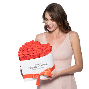 Orange Preserved Roses | Heart White Huggy Rose Box