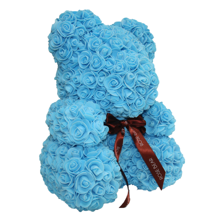 Classic Blue Rose Bear 40cm Tall fleuramore
